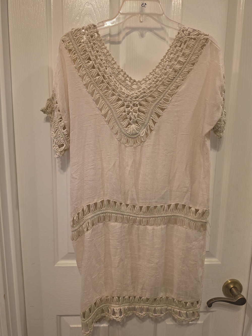 Women's Cream Crochet Trim Tunic Top